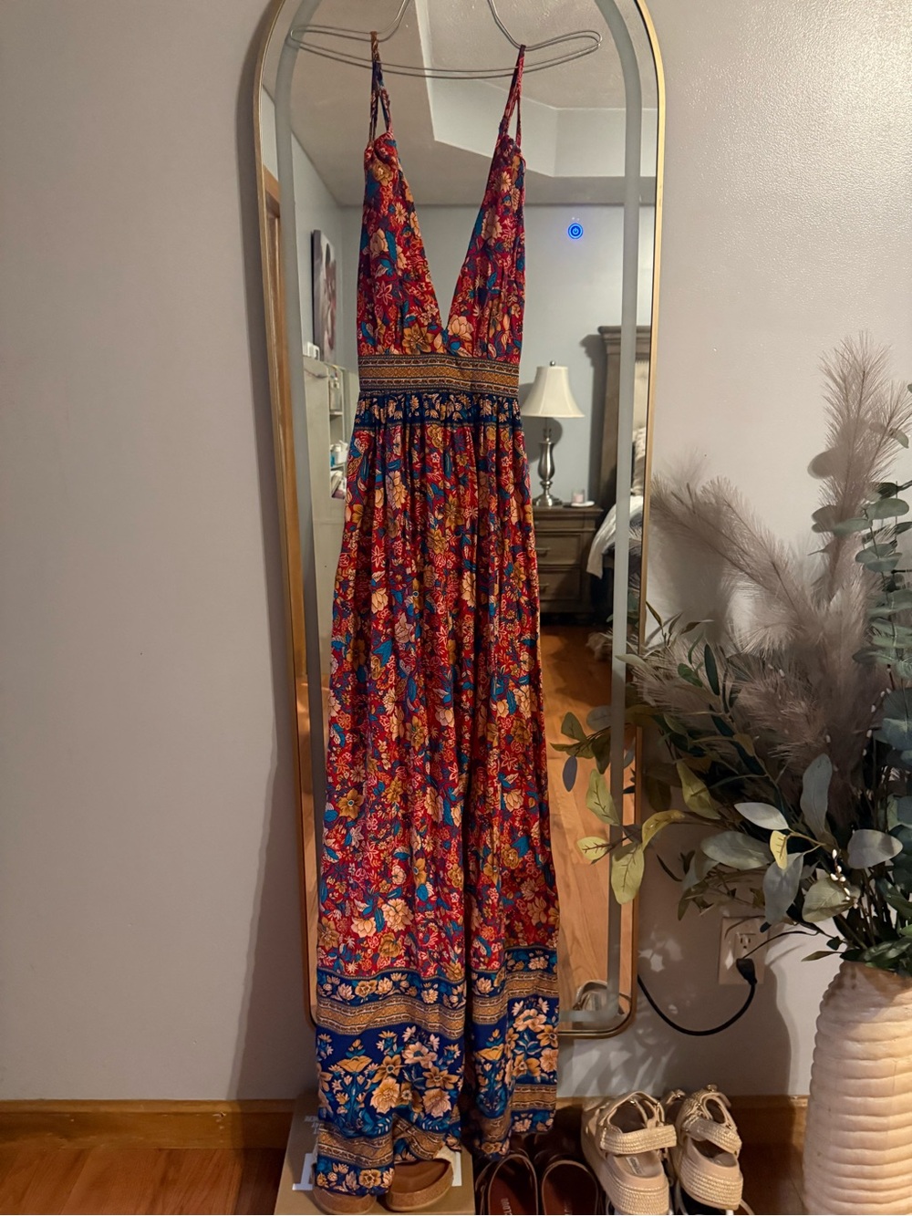 Bohemian Floral Deep V Maxi Dress in Multicolor